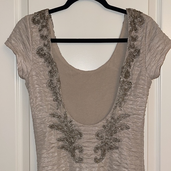 Free People Bringing Sexy Back Dress Low drop back Floral beaded size S Cream. - Picture 5 of 14